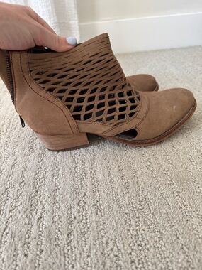 rebels Tan Lattice Cutout Ankle Booties